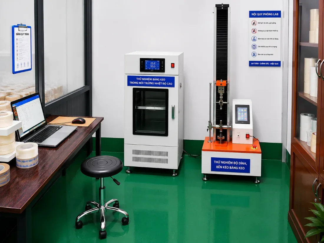 Phòng lab SBV Film thử nghiệm độ dính, lực kéo và chịu nhiệt của băng keo