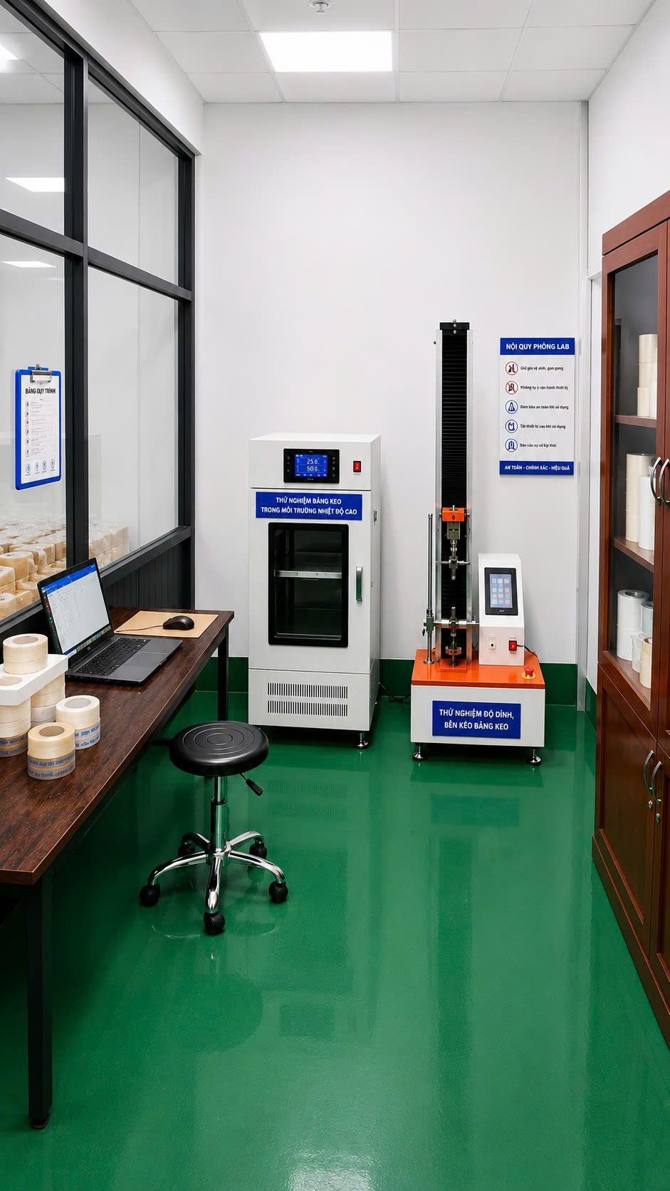 Phòng lab kiểm tra độ dính và độ bền kéo màng bảo vệ – Sao Bách Việt